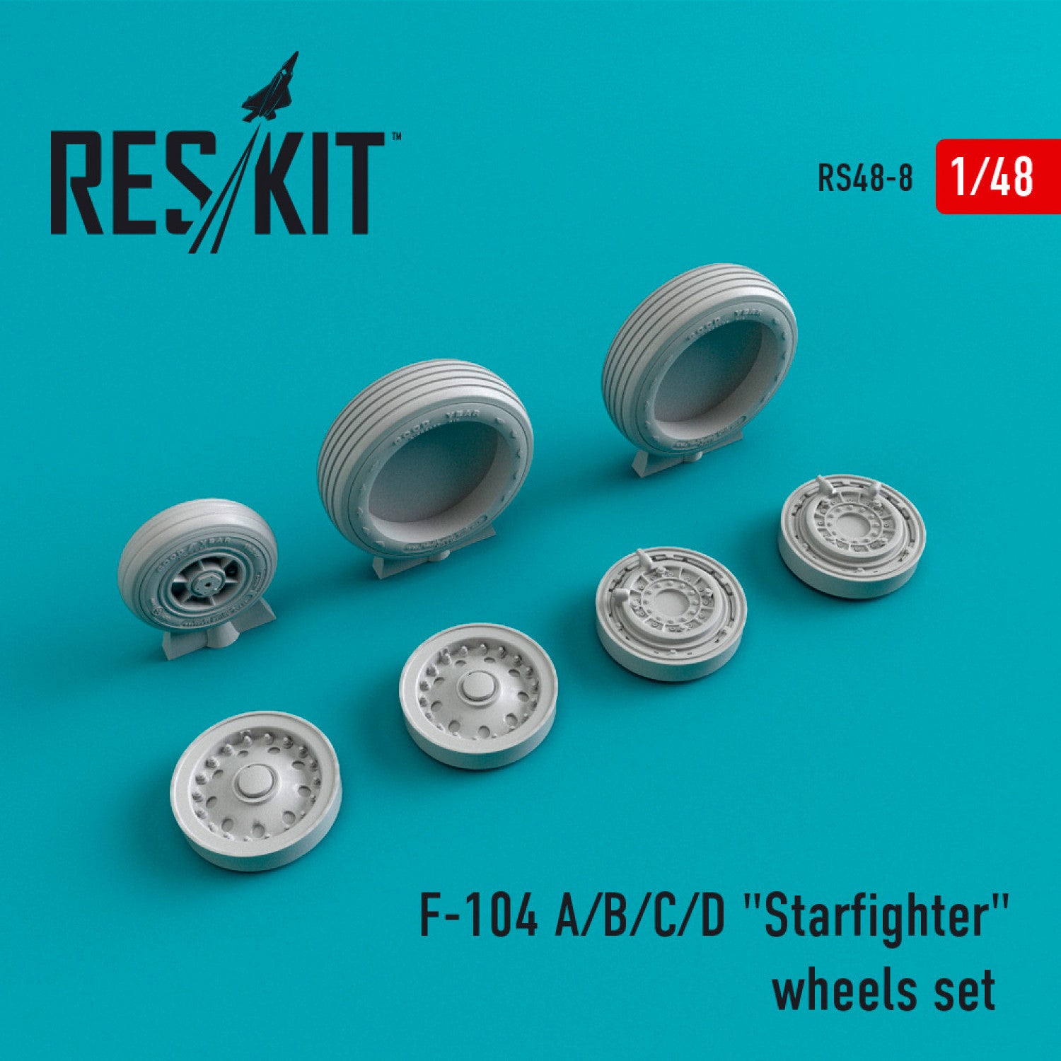 Lockheed F-104 (A,B,C,D) Starfighter Wheels set Scale 1:48 ResKit RS48-0008 for Aircraft Model Kit