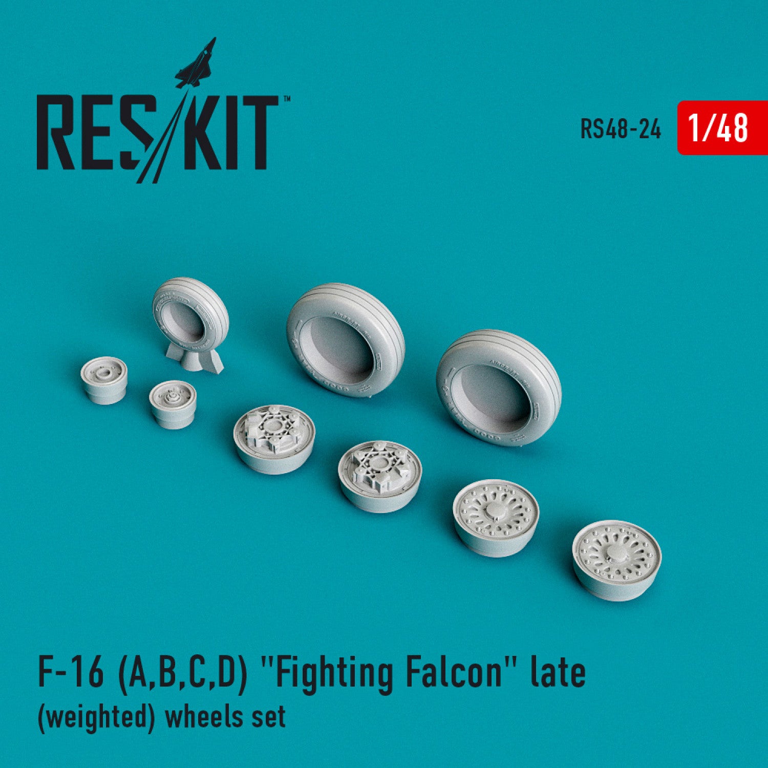General Dynamics F-16 (A,B,C,D) Fighting Falcon late (weighted) Wheels set Scale 1:48 ResKit RS48-0024 for Aircraft Model Kit
