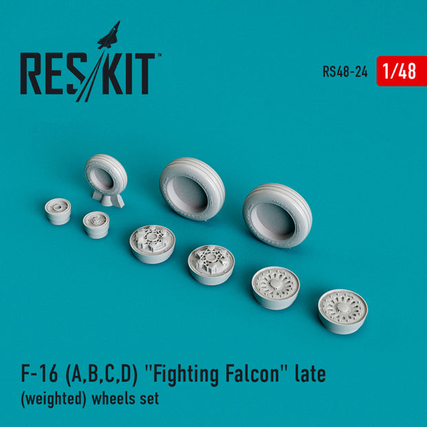 General Dynamics F-16 (A,B,C,D) Fighting Falcon late (weighted) Wheels set Scale 1:48 ResKit RS48-0024 for Aircraft Model Kit