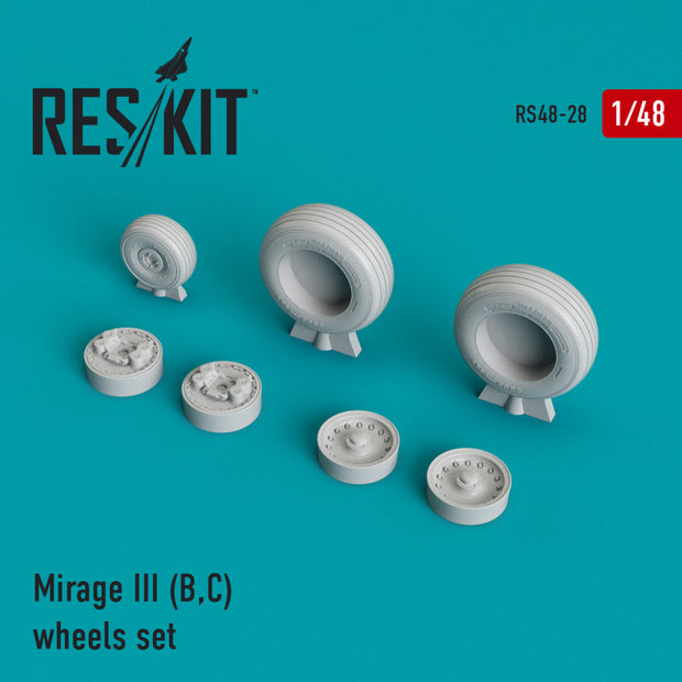 Dassault Mirage III (B,C) Wheels set Scale 1:48 ResKit RS48-0028 for Aircraft Model Kit