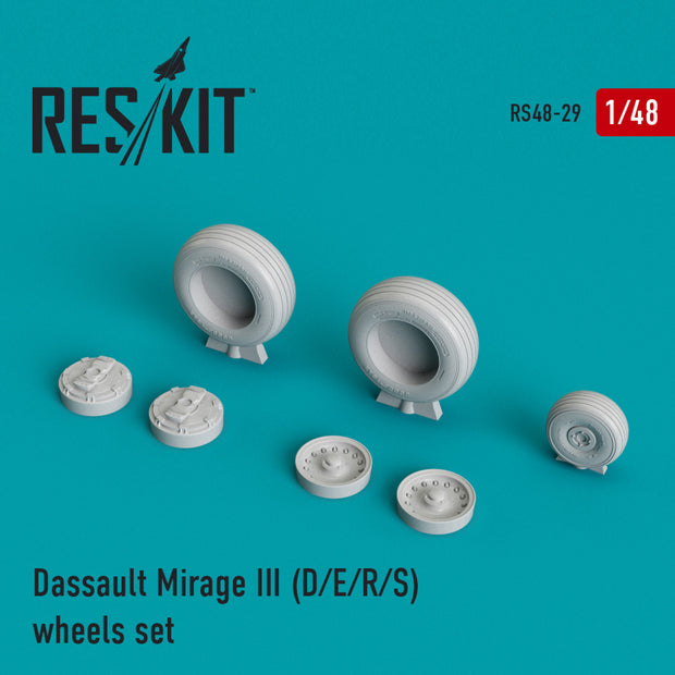 Dassault Mirage III (D,E,R,S) Wheels set Scale 1:48 ResKit RS48-0029 for Aircraft Model Kit