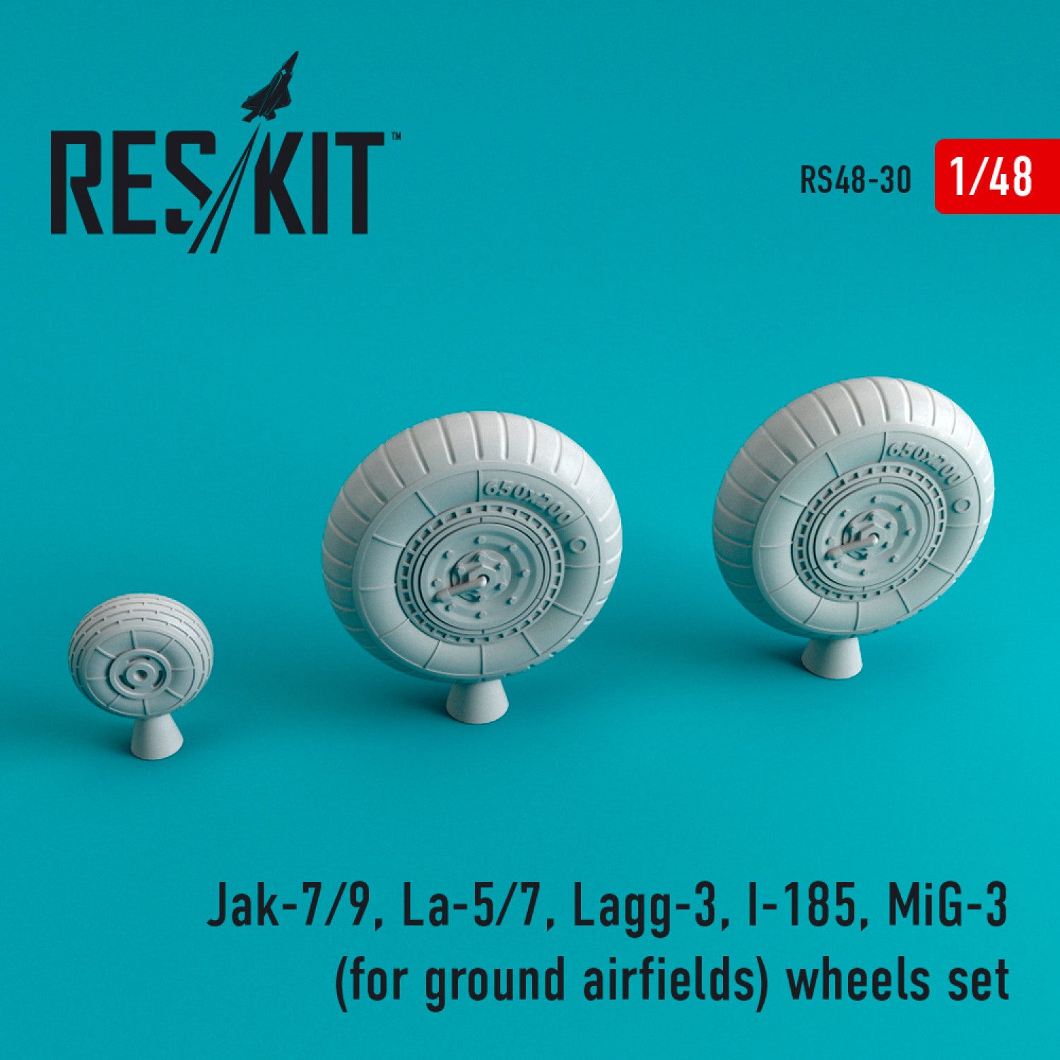 Jak-7/9, La-5/7, Lagg-3, I-185, MiG-3 Wheels set for ground airfields Scale 1:48 ResKit RS48-0030 for Aircraft Model Kit
