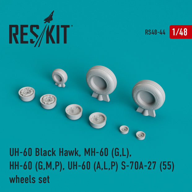 Sikorsky UH-60 Black Hawk, MH-60 (G,L), HH-60 (G,M,P), UH-60 (A,L,P) S-70A-27 (55) Wheels set (weighted) Scale 1:48 ResKit RS48-0044 for Helicopters Model Kit