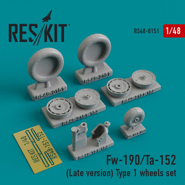 Focke-Wulf Fw-190/Ta-152 (Late version) type 1 Wheels set Scale 1:48 ResKit RS48-0151 for Aircraft Model Kit