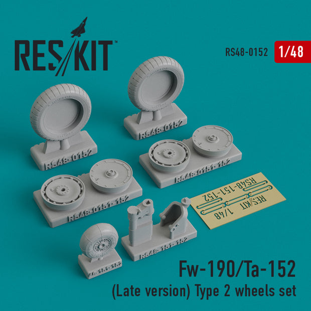 Focke-Wulf Fw-190/Ta-152 (Late version) type 2 Wheels set Scale 1:48 ResKit RS48-0152 for Aircraft Model Kit
