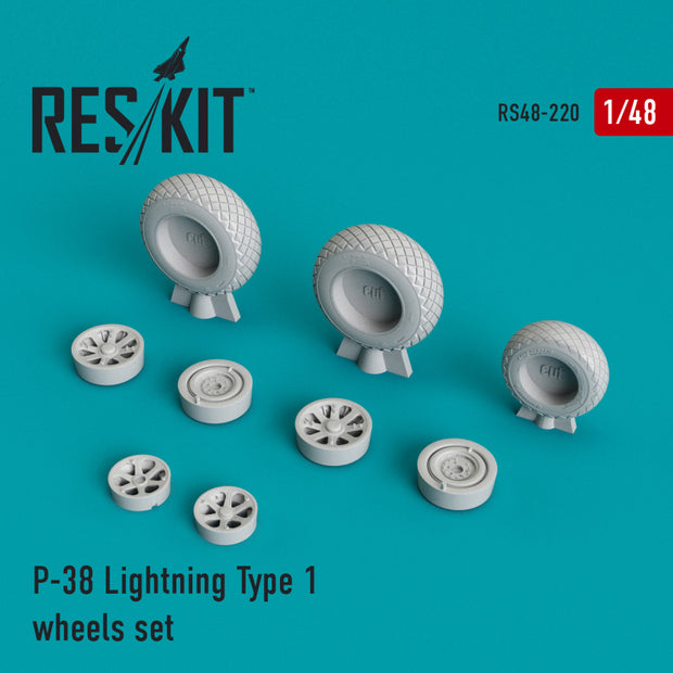 Lockheed P-38 Lightning type 1 Wheels set Scale 1:48 ResKit RS48-0220 for Aircraft Model Kit