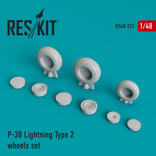 Lockheed P-38 Lightning type 2 Wheels set Scale 1:48 ResKit RS48-0221 for Aircraft Model Kit