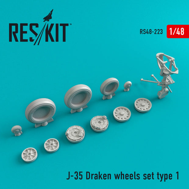 Saab J-35 Draken Wheels set type 1 Scale 1:48 ResKit RS48-0223 for Aircraft Model Kit