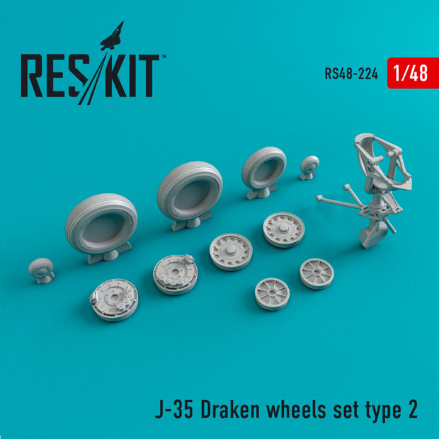 Saab J-35 Draken Wheels set type 2 Scale 1:48 ResKit RS48-0224 for Aircraft Model Kit