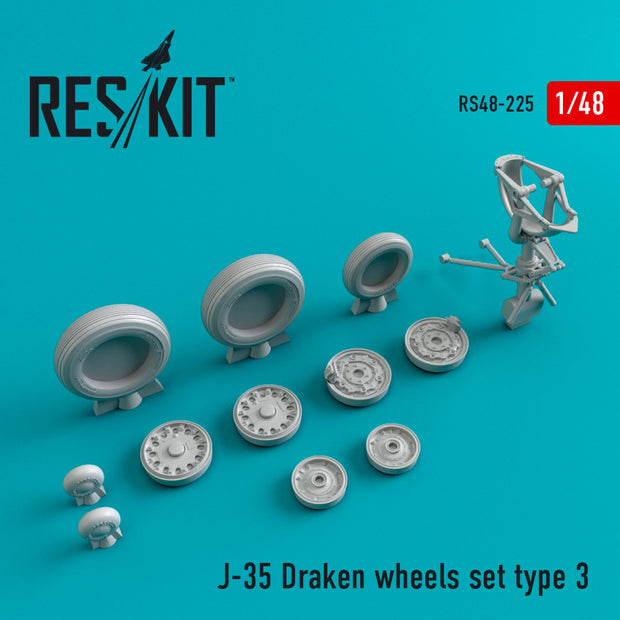 Saab J-35 Draken Wheels set type 3 Scale 1:48 ResKit RS48-0225 for Aircraft Model Kit