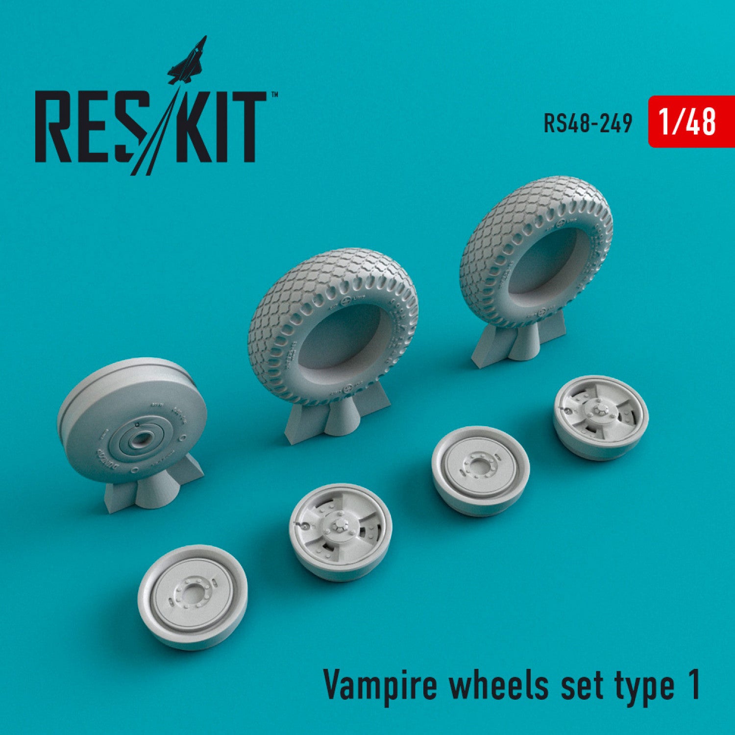 De Havilland DH.115 Vampire Wheels set type 1 Scale 1:48 ResKit RS48-0249 for Aircraft Model Kit