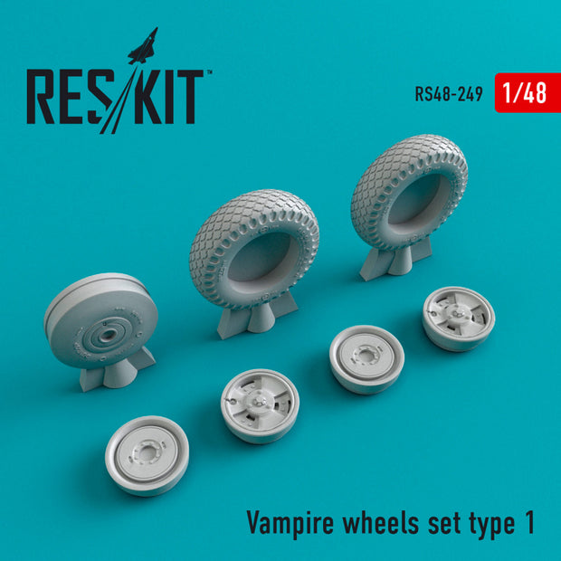 De Havilland DH.115 Vampire Wheels set type 1 Scale 1:48 ResKit RS48-0249 for Aircraft Model Kit