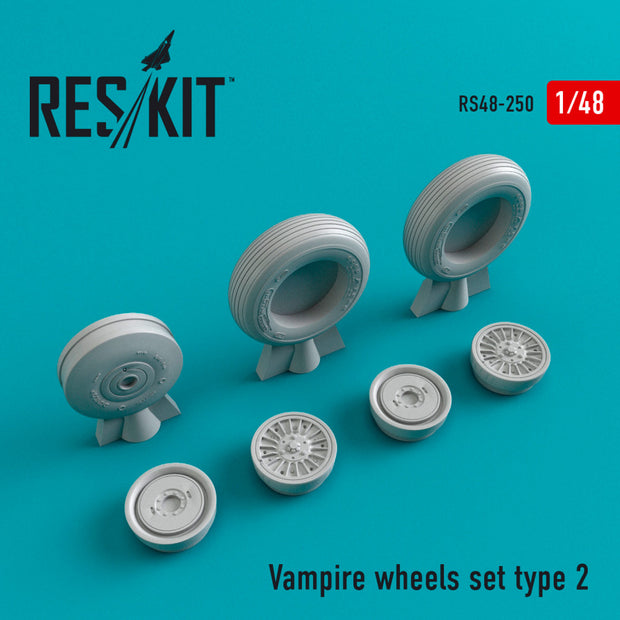 De Havilland DH.115 Vampire Wheels set type 2 Scale 1:48 ResKit RS48-0250 for Aircraft Model Kit