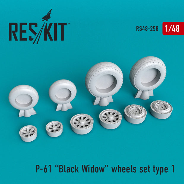 North American P-61 Black Widow Wheels set Scale 1:48 ResKit RS48-0258 for Aircraft Model Kit