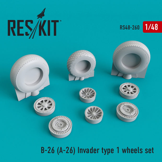 Douglas B-26 (A-26) Invader type 1 Wheels set Scale 1:48 ResKit RS48-0260 for Aircraft Model Kit