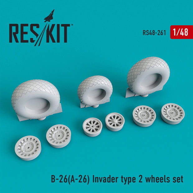 Douglas B-26 (A-26) Invader type 2 Wheels set Scale 1:48 ResKit RS48-0261 for Aircraft Model Kit