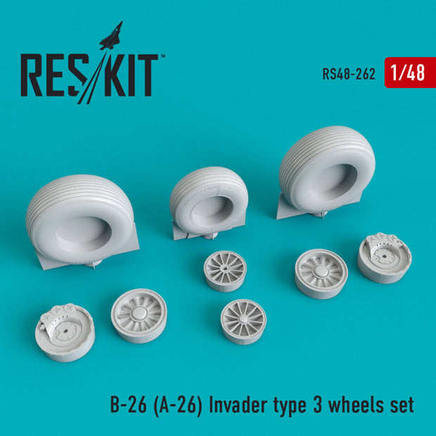 Douglas B-26 (A-26) Invader type 3 Wheels set Scale 1:48 ResKit RS48-0262 for Aircraft Model Kit