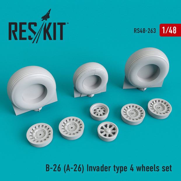 Douglas B-26 (A-26) Invader type 4 Wheels set Scale 1:48 ResKit RS48-0263 for Aircraft Model Kit