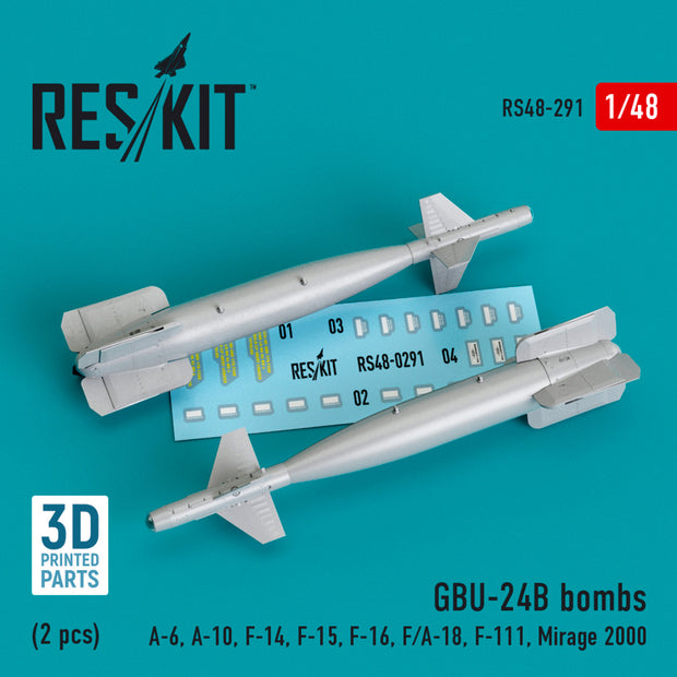 GBU-24B Bombs (2 pcs) (A-6, A-10, F-14, F-15, F-16, F/A-18, F-111, Mirage 2000) (3D Printed) Scale 1:48 ResKit RS48-0291 for Aircraft Model Kit