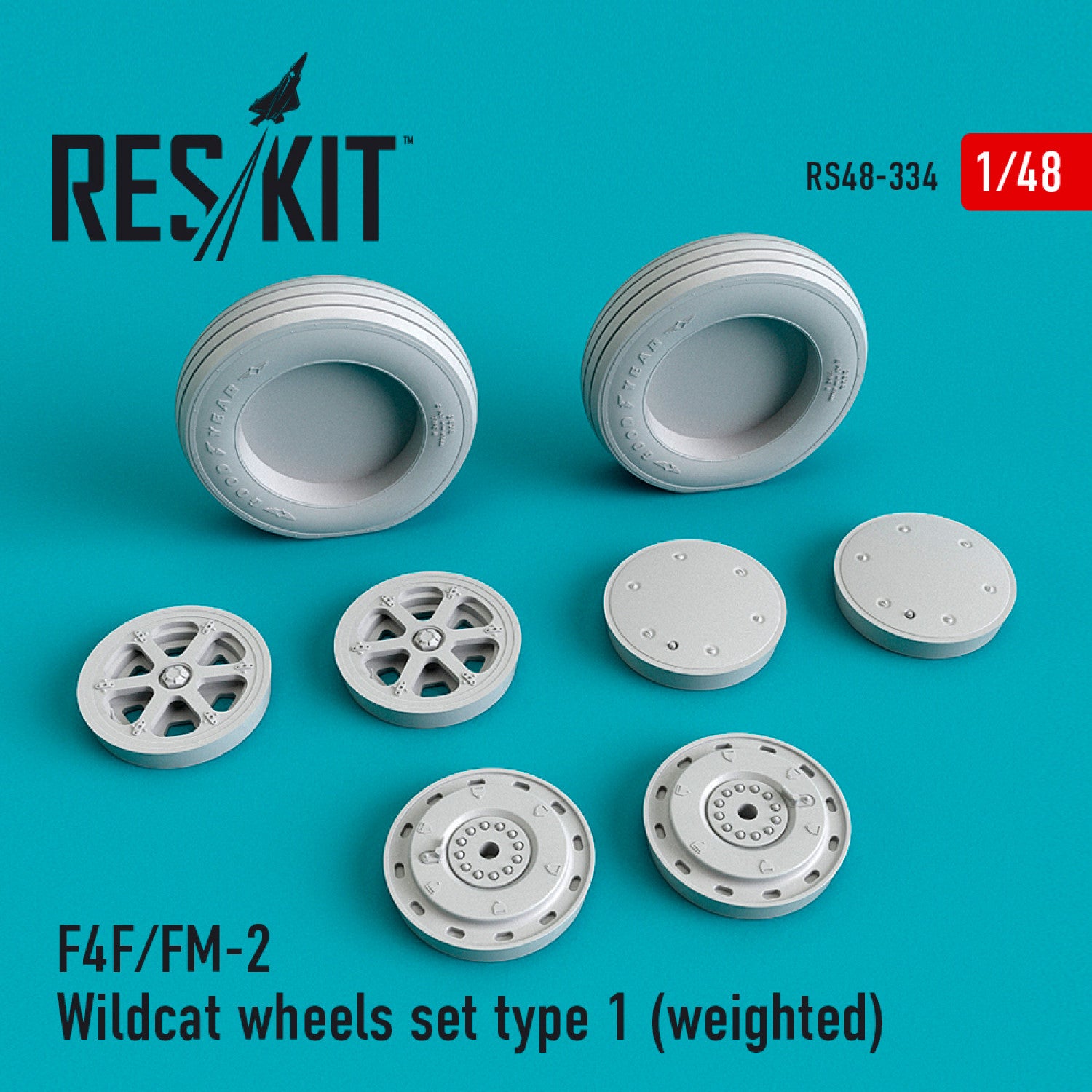 F4F/FM-2 Wildcat Wheels set type 1 (weighted) Scale 1:48 ResKit RS48-0334 for Aircraft Model Kit
