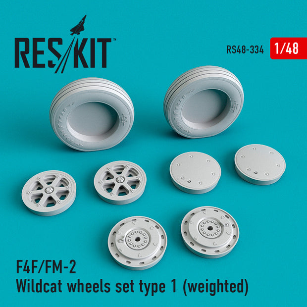 F4F/FM-2 Wildcat Wheels set type 1 (weighted) Scale 1:48 ResKit RS48-0334 for Aircraft Model Kit