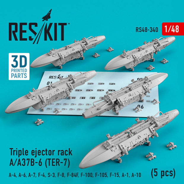 Triple Ejector Rack A/A37B-6 (TER-7) (5 pcs) (A-4, A-6, A-7, F-4, S-3, F-8, F-84F, F-100, F-105, F-15, A-1, A-10) Scale 1:48 ResKit RS48-0340 for Aircraft Model Kit
