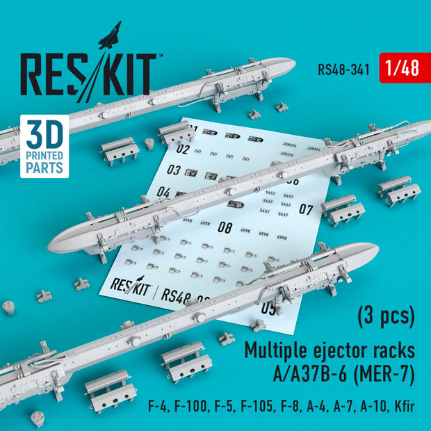 Multiple Ejector Racks A/A37B-6 (MER-7) (3 pcs) (F-4, F-100, F-5, F-105, F-8, A-4, A-7, A-10, Kfir) Scale 1:48 ResKit RS48-0341 for Aircraft Model Kit