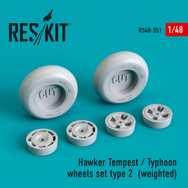 Hawker Tempest/Typhoon Wheels set type 2 (weighted) Scale 1:48 ResKit RS48-0351 for Aircraft Model Kit