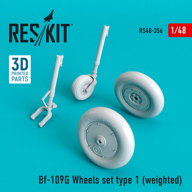 Messerschmitt Bf.109G Wheels set type 1 (weighted) Scale 1:48 ResKit RS48-0356 for Aircraft Model Kit