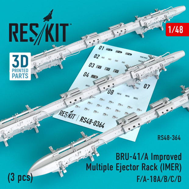 BRU-41/A Improved Multiple Ejector Rack (IMER) (3 pcs) (F/A-18A/B/C/D) Scale 1:48 ResKit RS48-0364 for Aircraft Model Kit