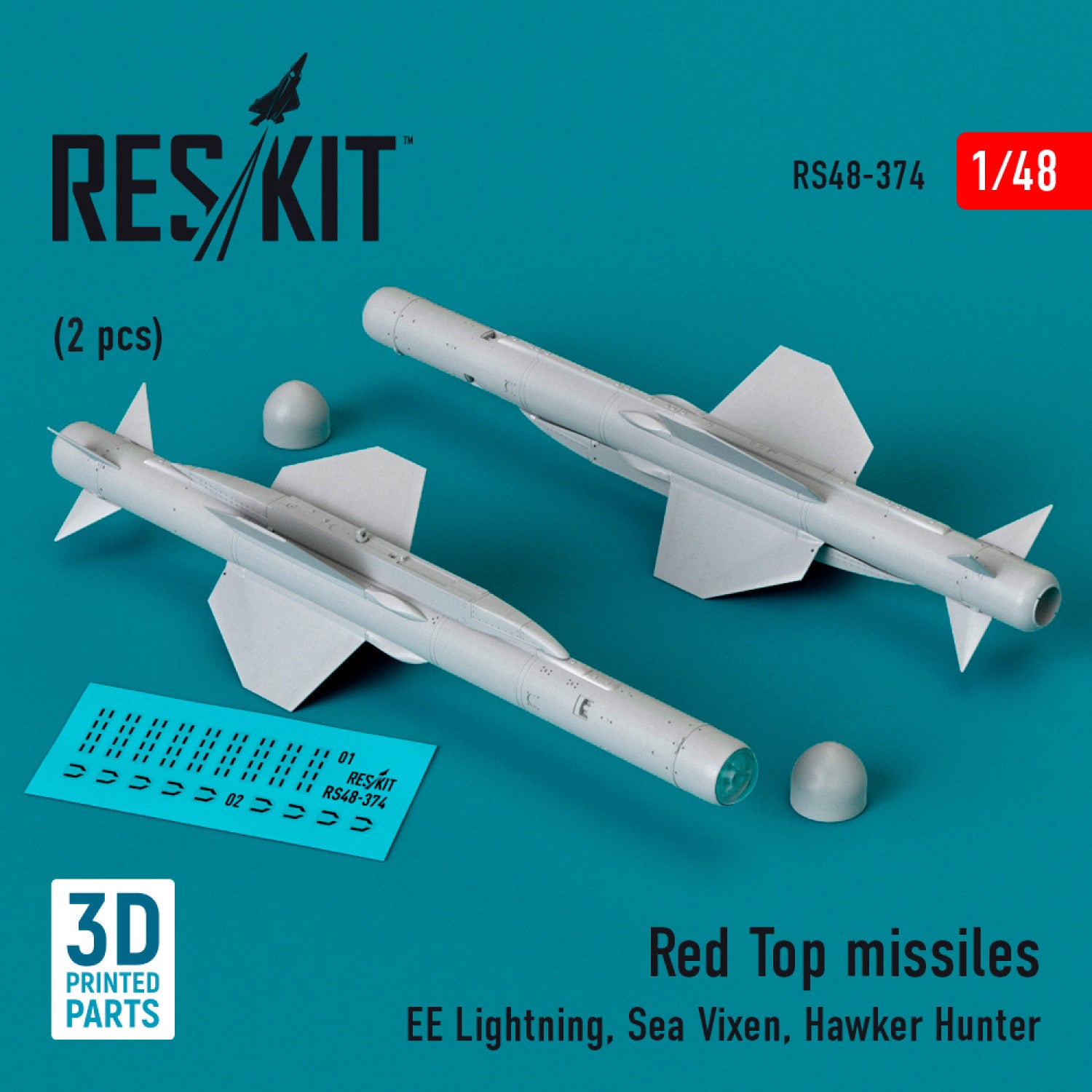 Red Top Missiles (2pcs) (EE Lightning, Sea Vixen, Hawker Hunter) (3D Printed) Scale 1:48 ResKit RS48-0374 for Aircraft Model Kit
