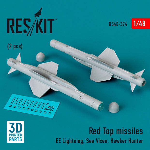 Red Top Missiles (2pcs) (EE Lightning, Sea Vixen, Hawker Hunter) (3D Printed) Scale 1:48 ResKit RS48-0374 for Aircraft Model Kit
