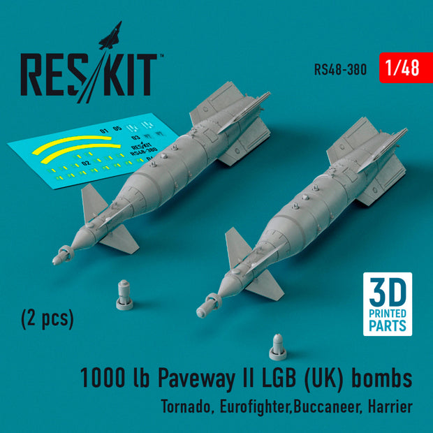 1000 lb "Paveway II" LGB (UK) Bombs (2 pcs) (Tornado, Eurofighter,Buccaneer, Harrier) (3D Printed) Scale 1:48 ResKit RS48-0380 for Aircraft Model Kit