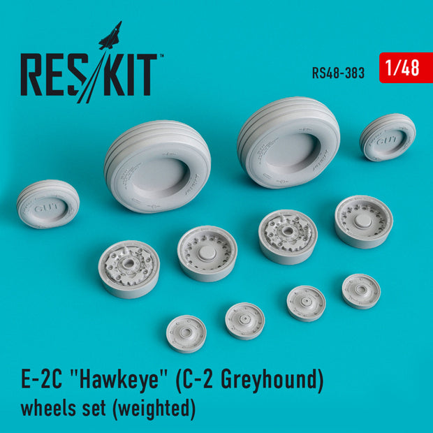 Grumman E-2C Hawkeye (C-2 Greyhound) Wheels set (weighted) Scale 1:48 ResKit RS48-0383 for Aircraft Model Kit