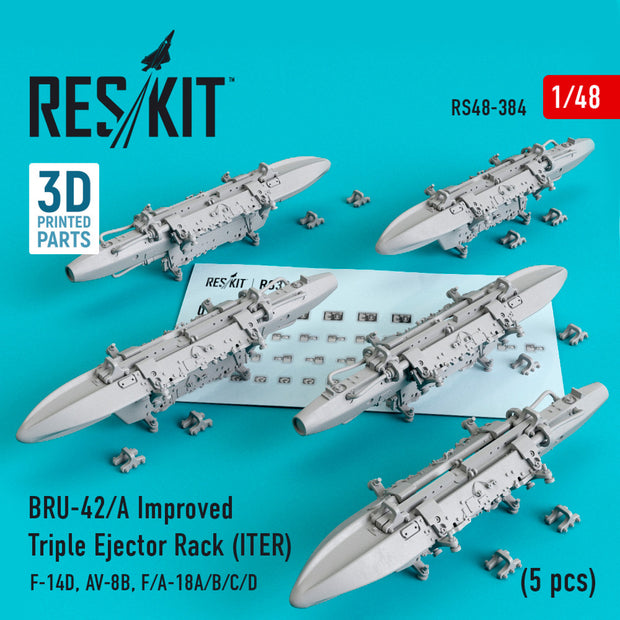 BRU-42/A Improved Triple Ejector Rack (ITER) (5 pcs) (F-14D, AV-8B, F/A-18A/B/C/D) Scale 1:48 ResKit RS48-0384 for Aircraft Model Kit