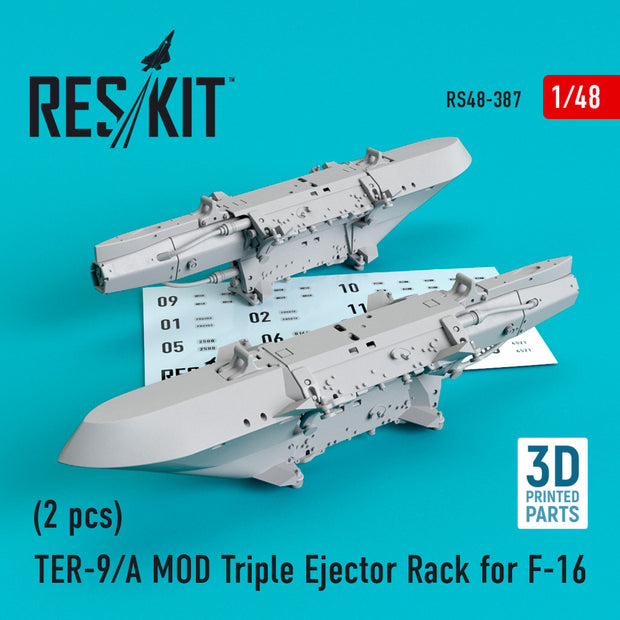 TER-9/A MOD Triple Ejector Rack for General Dynamics F-16 (2 pcs) (3D Printing)  Scale 1:48 ResKit RS48-0387 for Aircraft Model Kit