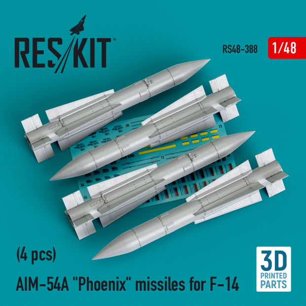 AIM-54A Phoenix Missiles for Grumman F-14 (4pcs) (3D Printed) Scale 1:48 ResKit RS48-0388 for Aircraft Model Kit