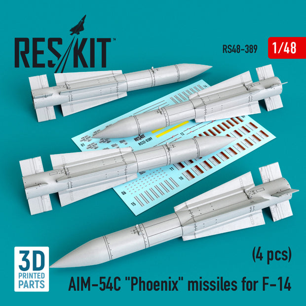 AIM-54C Phoenix Missiles for Grumman F-14 (4pcs) (3D Printed) Scale 1:48 ResKit RS48-0389 for Aircraft Model Kit