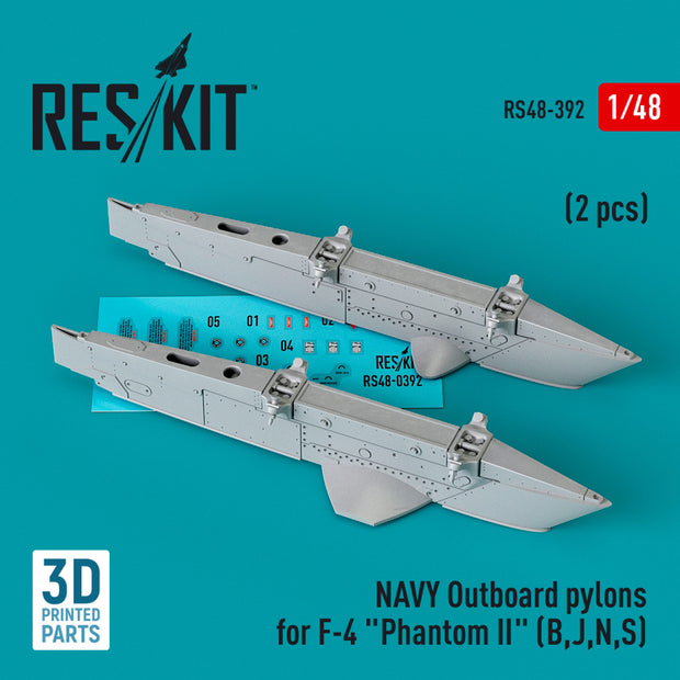 NAVY Outboard Pylons for McDonnell Douglas F-4 Phantom II (B,J,N,S) (2 pcs) (3D Printed) Scale 1:48 ResKit RS48-0392 for Aircraft Model Kit