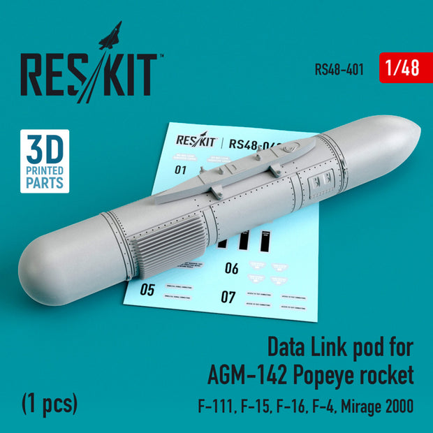 Data Link pod for AGM-142 Popeye Rocket (F-15, F-16, F-4, Mirage 2000, F-111) Scale 1:48 ResKit RS48-0401 for Aircraft Model Kit