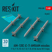 AIM-120C (C-7) AMRAAM Missiles (4 pcs) (F-16, F-15, F/A-18, F-22, F-35, AV-8b, Harrier GR,9, Gripen) (3D Printed) Scale 1:48 ResKit RS48-0406 for Aircraft Model Kit