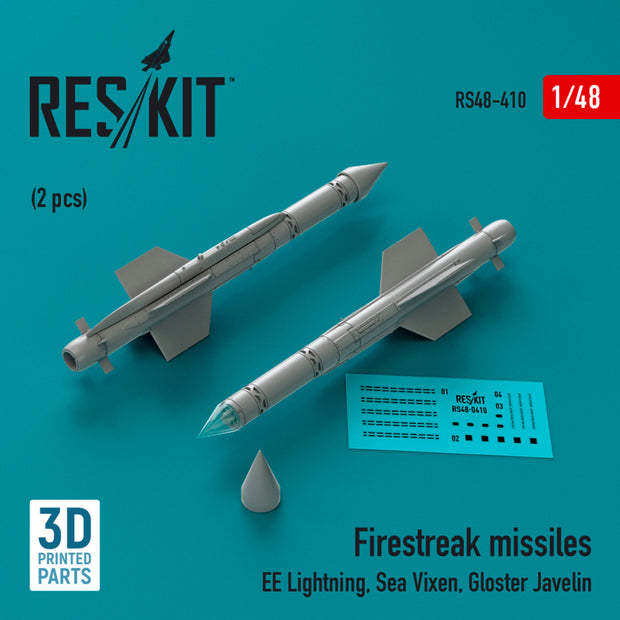 Firestreak Missiles (2pcs) (EE Lightning, Sea Vixen, Gloster Javelin) (3D Printed) Scale 1:48 ResKit RS48-0410 for Aircraft Model Kit