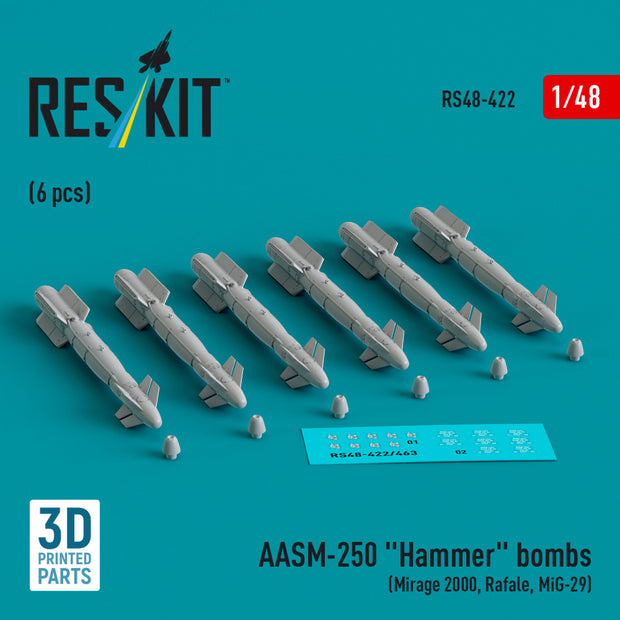 AASM-250 Hammer (6 pcs) (Mirage 2000, Rafale, MiG-29) (3D Printed) Scale 1:48 ResKit RS48-0422 for Aircraft Model Kit