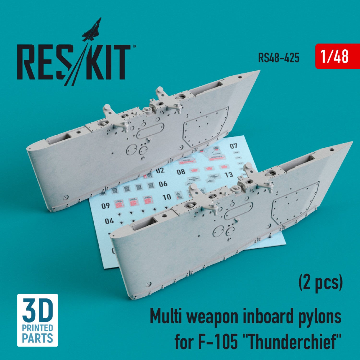 Multi weapon Inboard Pylons for Republic F-105 Thunderchief (2 pcs) (3D Printing) Scale 1:48 ResKit RS48-0425 for Aircraft Model Kit