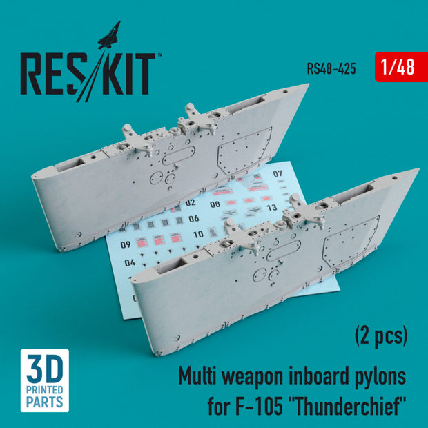 Multi weapon Inboard Pylons for Republic F-105 Thunderchief (2 pcs) (3D Printing) Scale 1:48 ResKit RS48-0425 for Aircraft Model Kit