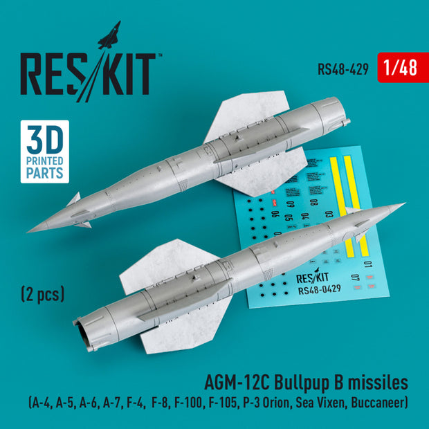 AGM-12C Bullpup B Missiles (2 pcs) (A-4, A-5, A-6, A-7, F-4, F-8, F-100, F-105, P-3 Orion, Sea Vixen, Buccaneer) (3D Printed) Scale 1:48 ResKit RS48-0429