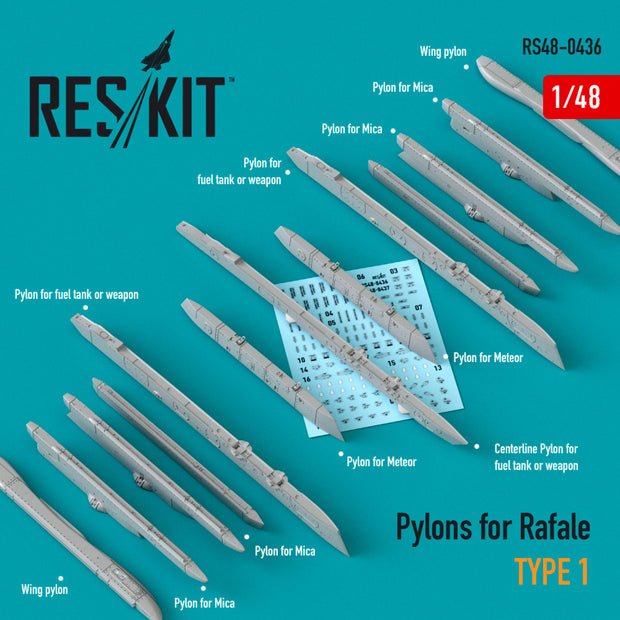 Pylons for Dassault Rafale type 1 Scale 1:48 ResKit RS48-0436 for Aircraft Model Kit