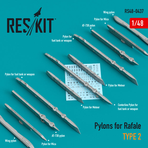 Pylons for Dassault Rafale type 2 Scale 1:48 ResKit RS48-0437 for Aircraft Model Kit