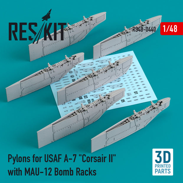 Pylons for USAF LTV A-7 Corsair II with MAU-12 Bomb Racks (3D Printing) Scale 1:48 ResKit RS48-0440 for Aircraft Model Kit