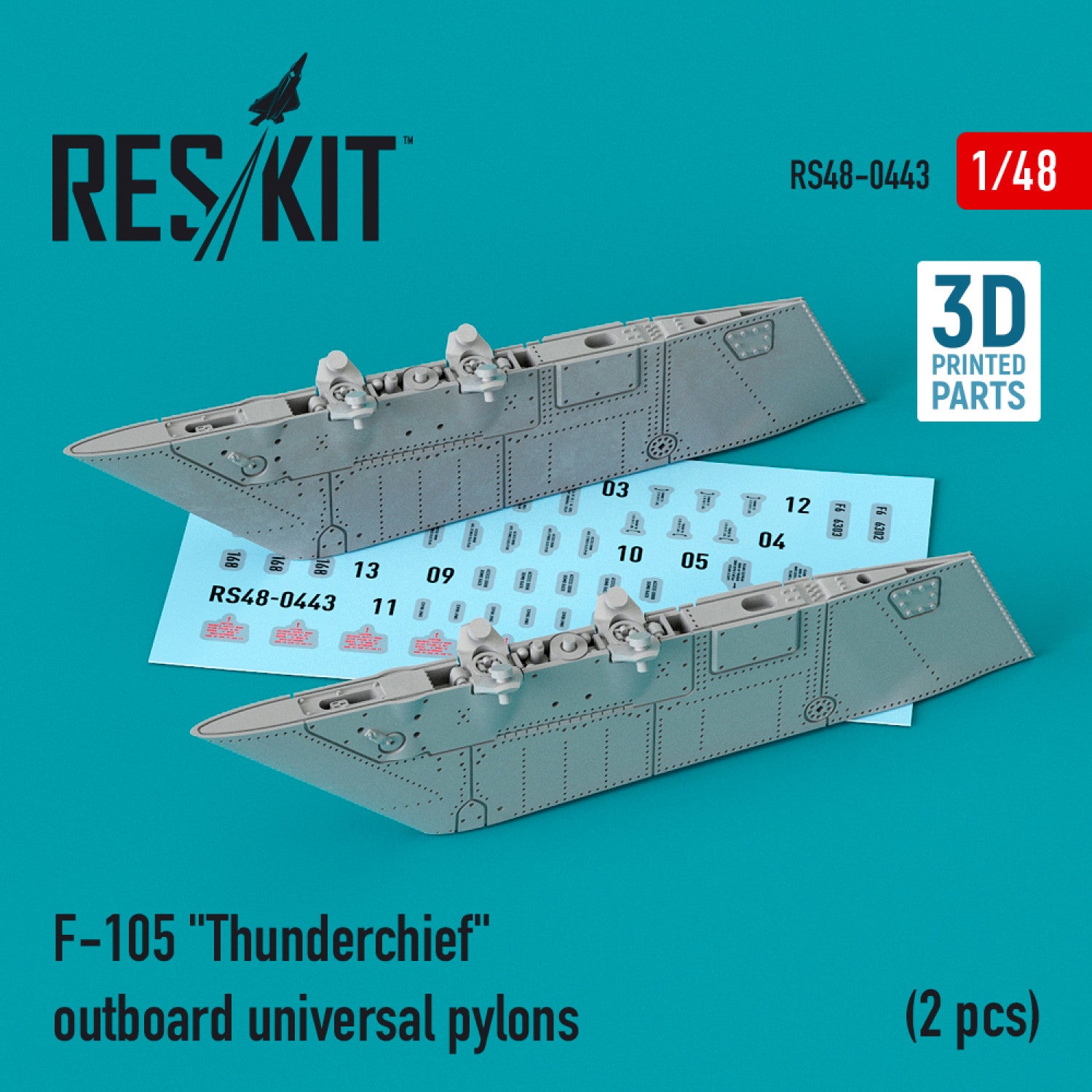 Republic F-105 Thunderchief outboard universal Pylons (2 pcs) (3D Printing) Scale 1:48 ResKit RS48-0443 for Aircraft Model Kit